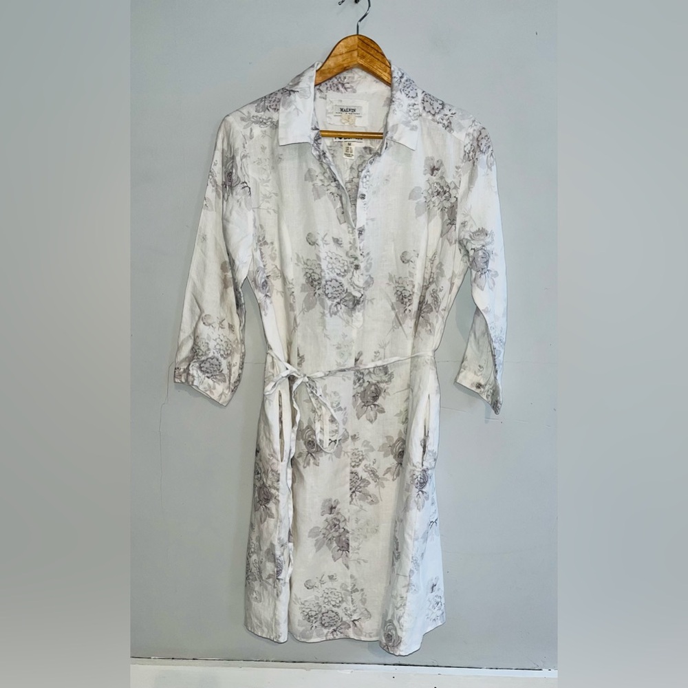 MALVIN Linen Floral Print Shirt Dress sz M